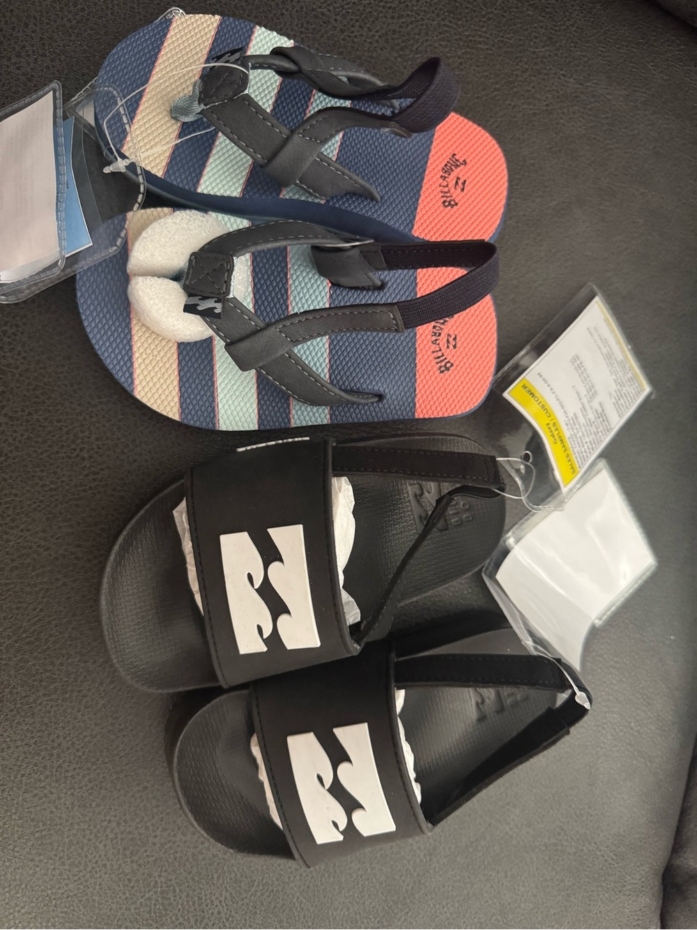 Billabong Toddler Boys Black Slide Sandals and Striped Flip Flops